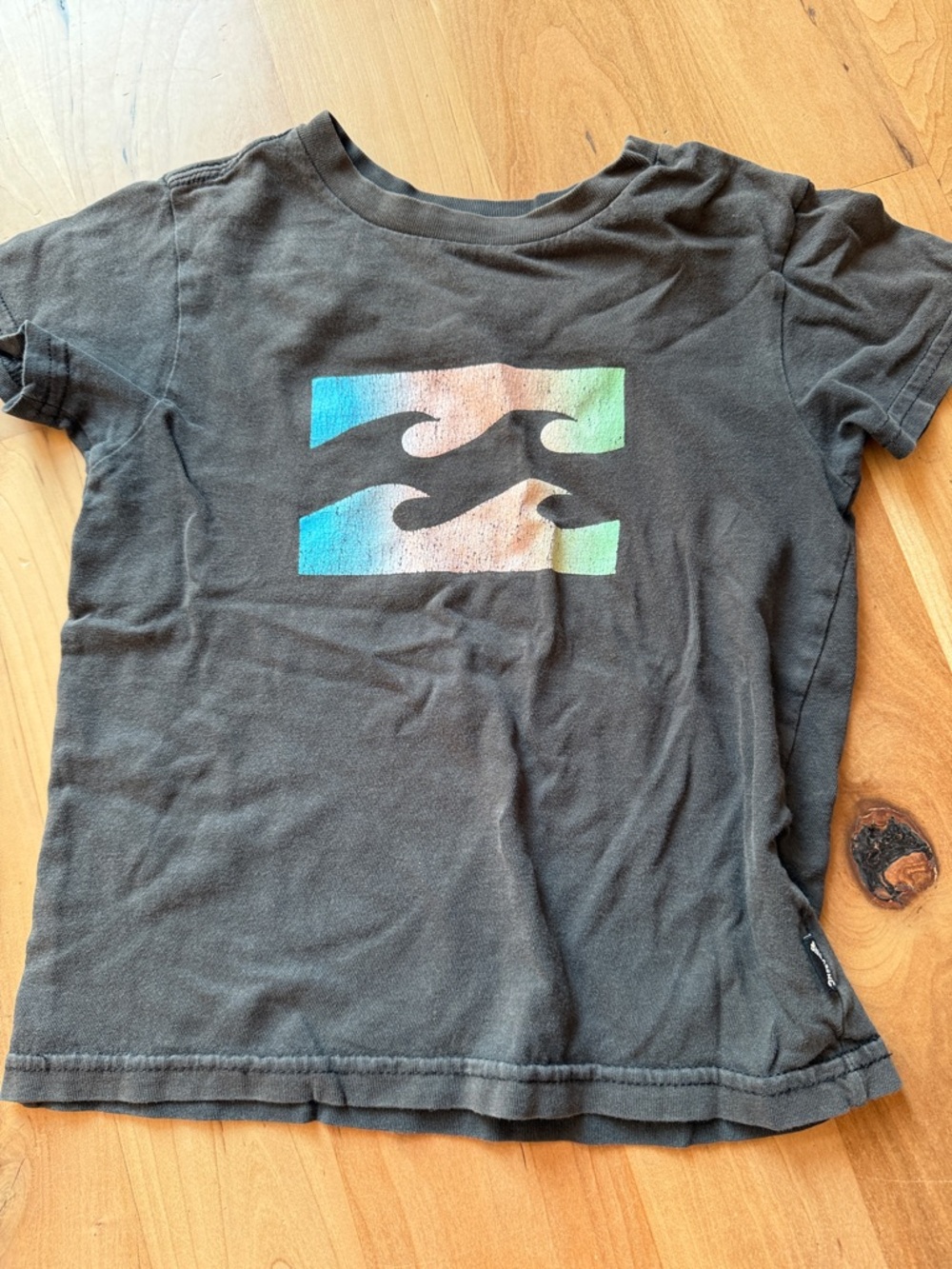 Billabong Black Tee with Rainbow Wave Logo